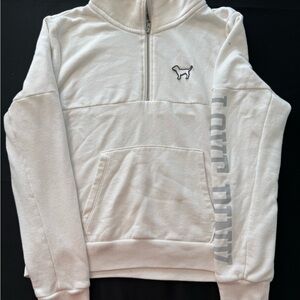 Victoria's Secret PINK Cream Sherpa-Lined Pullover 1/4 Zip Sweatshirt Size: L